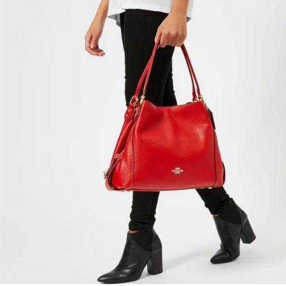 Coach Edie Pebbled Leather (33547) Shoulder Bag in Red with Dust Bag - Picture 16 of 16